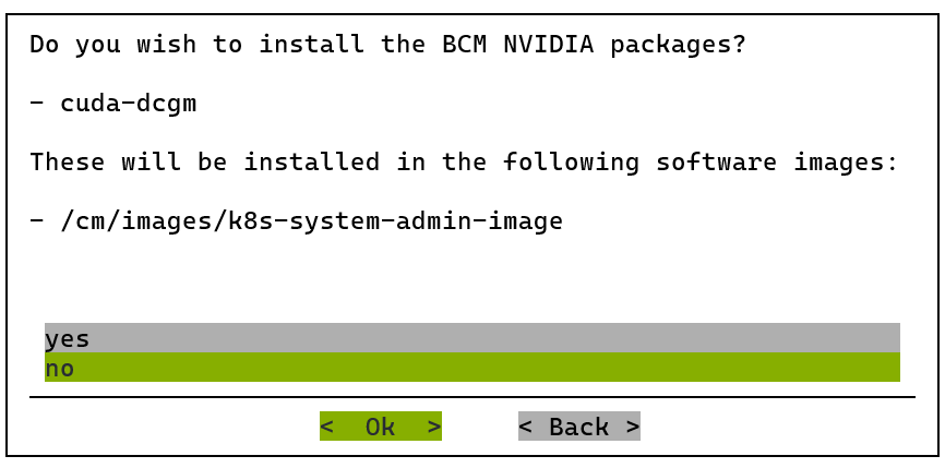 Choose no to install BCM NVIDIA packages
