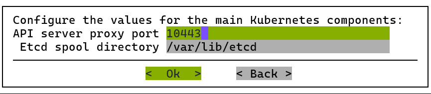 Set the ports as shown in the following example and do not modify the Etcd spool directory