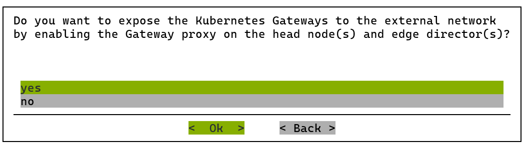Choose yes to enable the Gateway proxy on the head nodes and edge directors