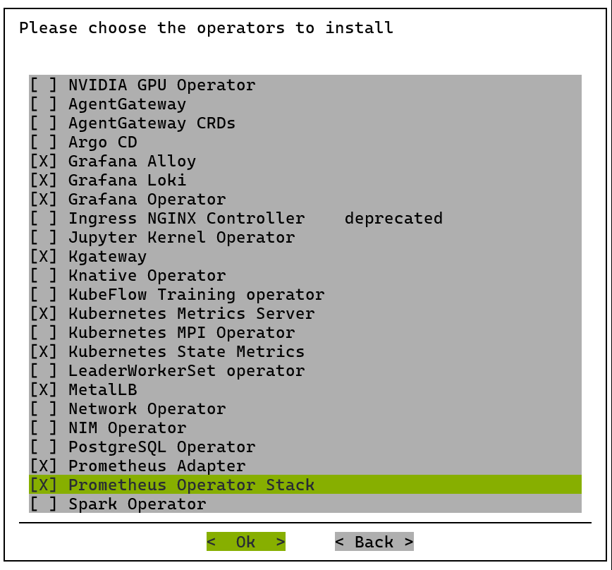 Choose the operators to be installed