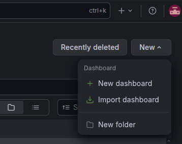 The New drop-down menu in Grafana