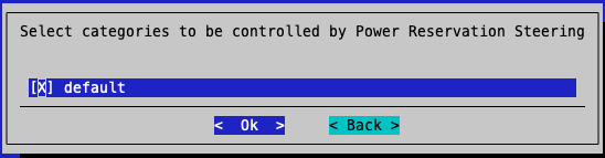 Category selection interface showing node categories that can be managed by PRS
