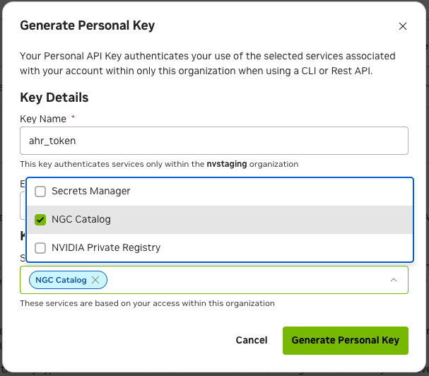 NGC Personal API Key Creation