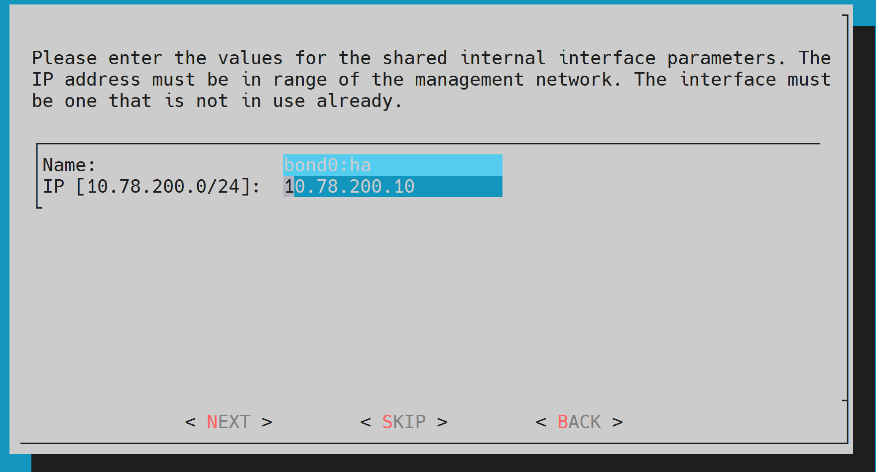 Internal VIP configuration