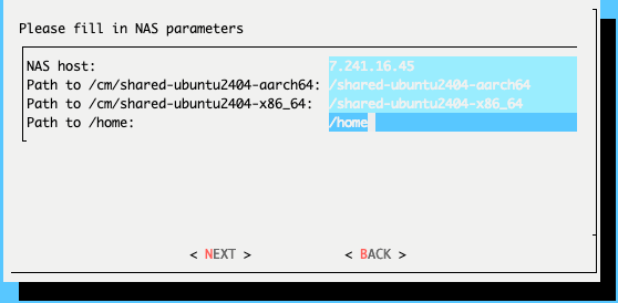 NAS configuration summary