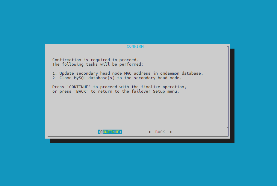 Finalize confirmation screen