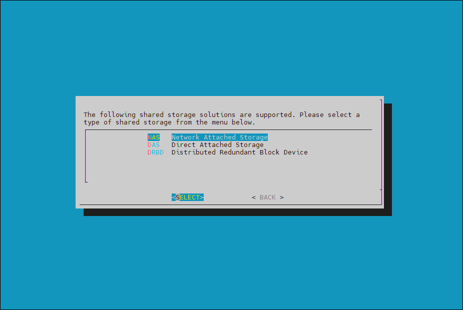 NAS setup screen