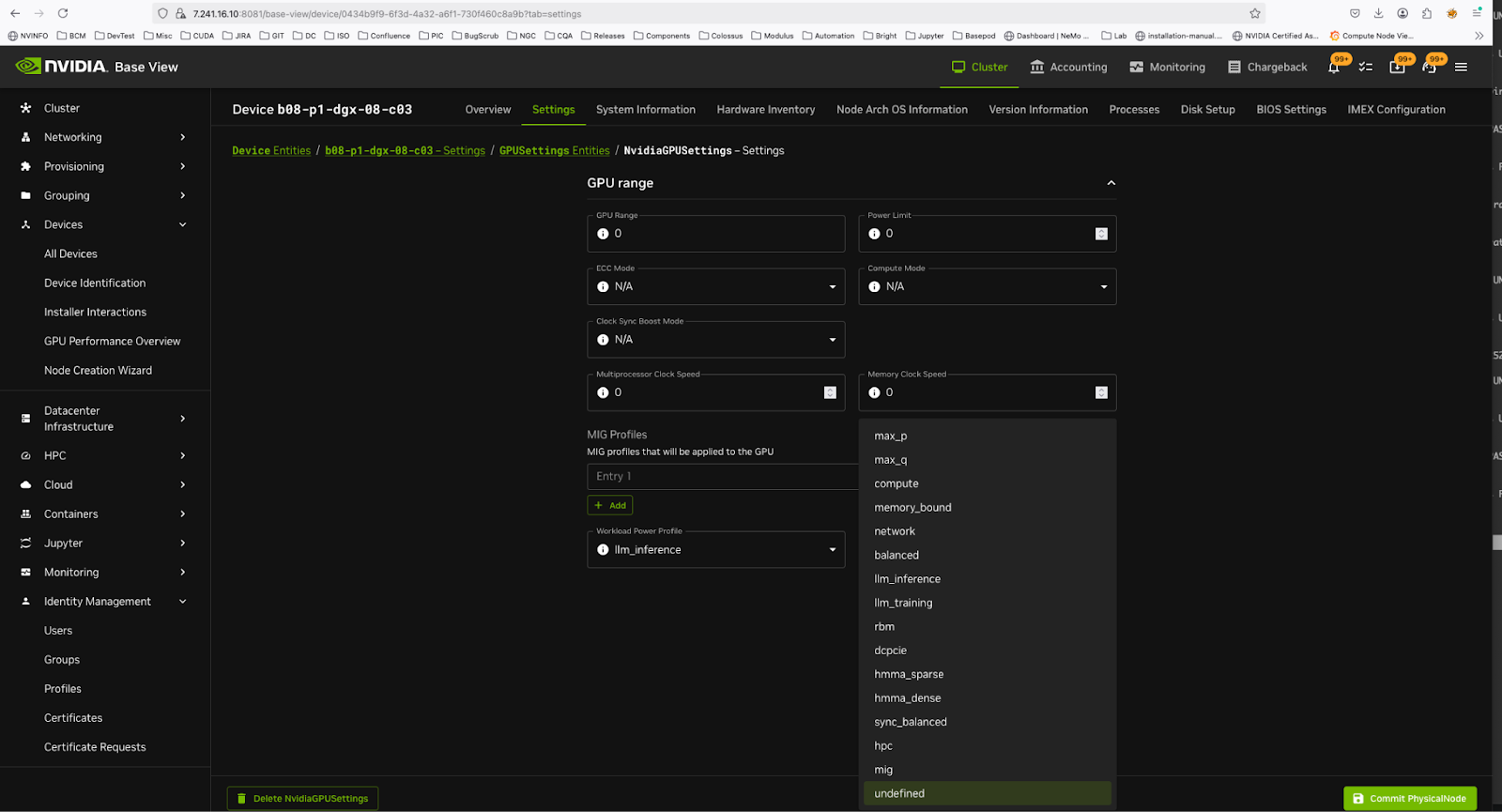 GPU Workload Power Profiles settings example