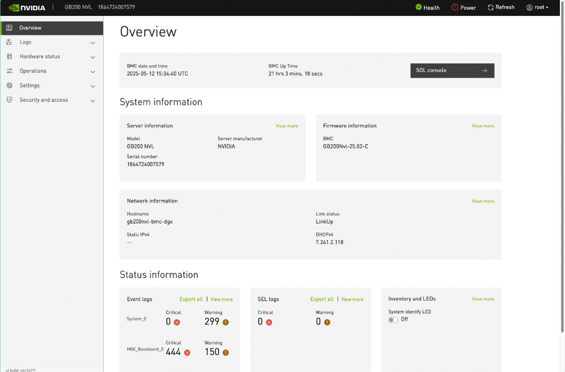 BMC Web Interface Dashboard