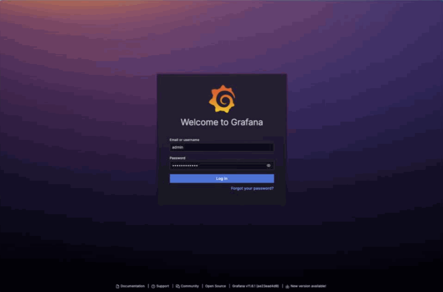Grafana login screen