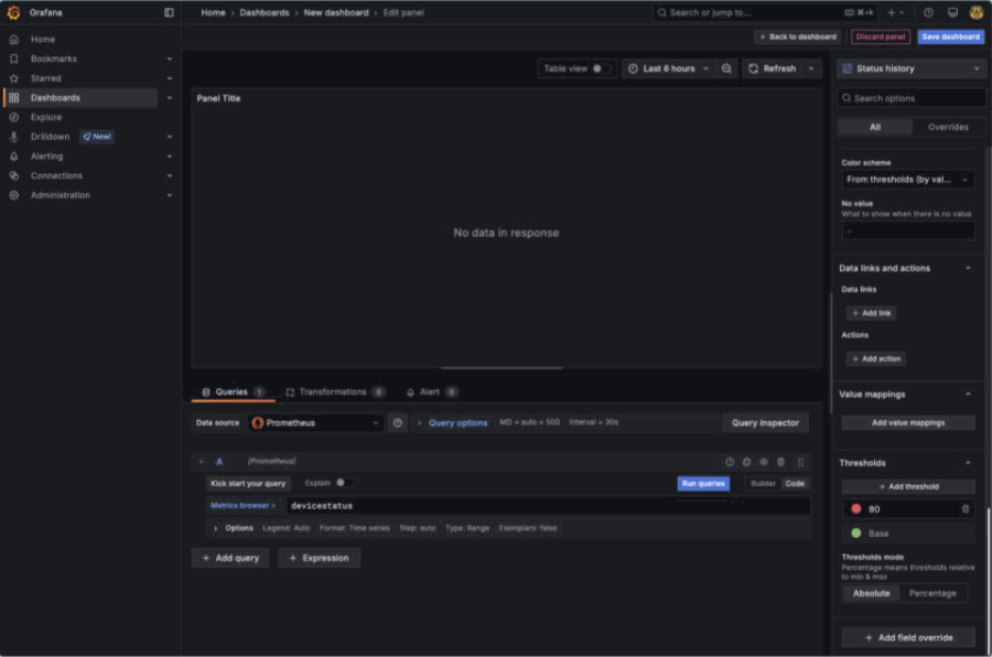 Setting up status history visualization with devicestatus metric