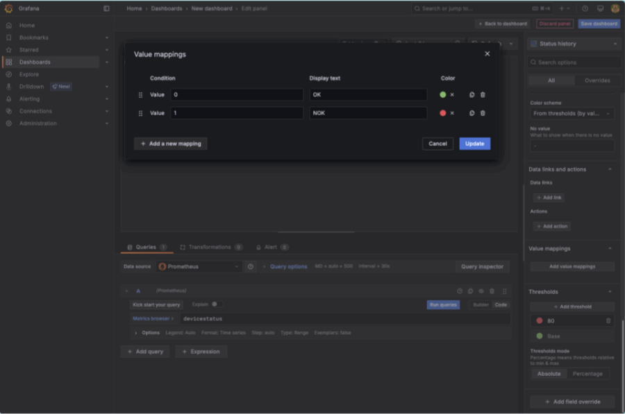 Configuring value mappings for device status