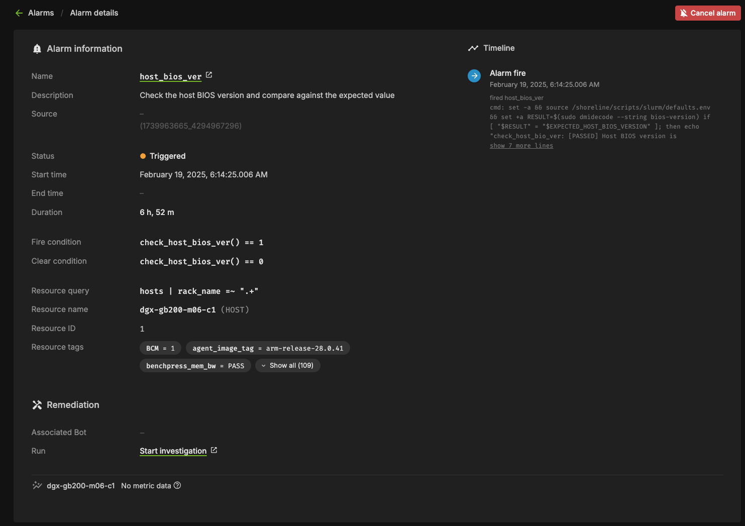 Alarm states screenshot