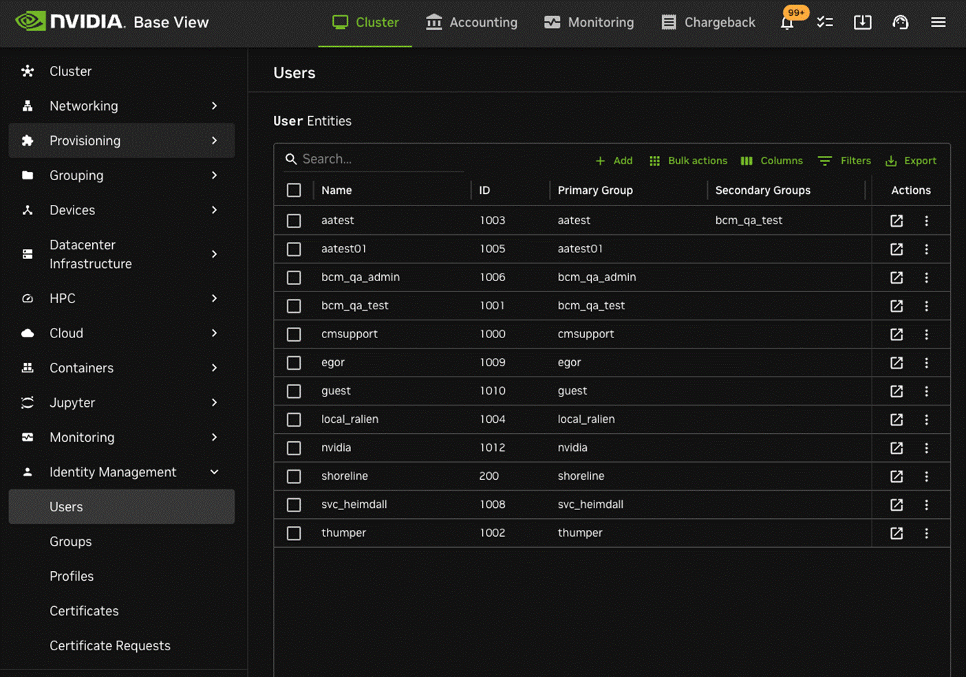Navigation path to user management in Base View