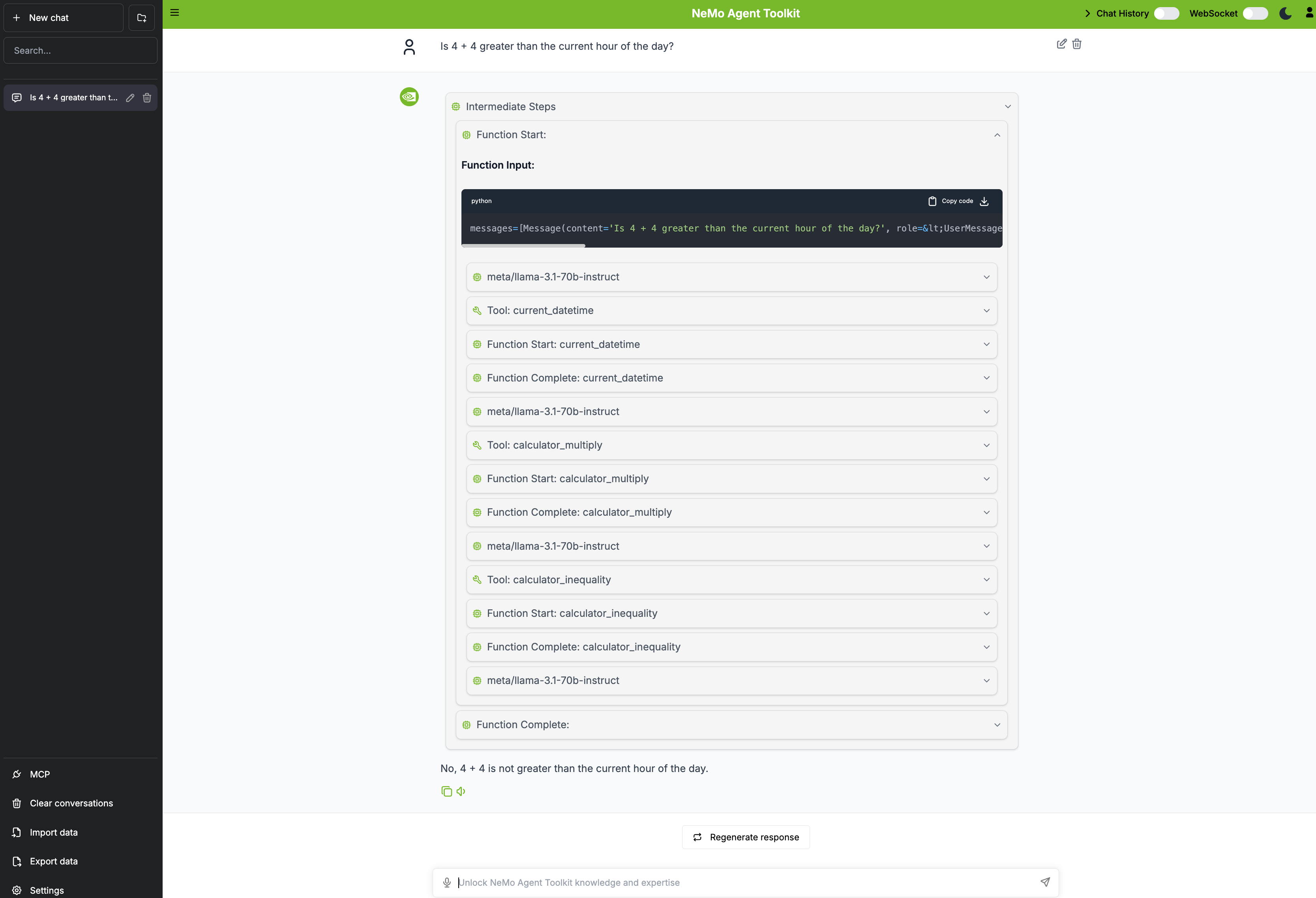 NeMo Agent Toolkit Web UI Workflow Result