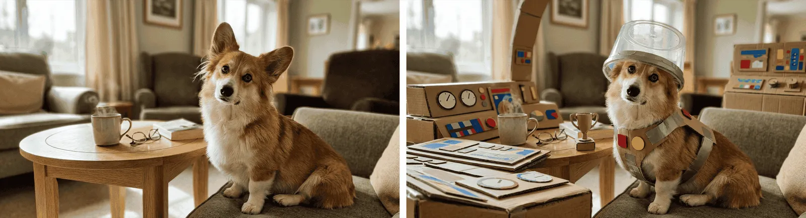 Before and after funny pet image edit