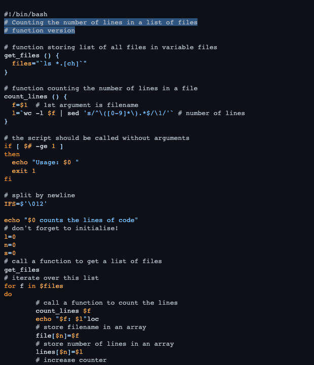 Screenshot of the github-dark-colorblind theme in a bash script