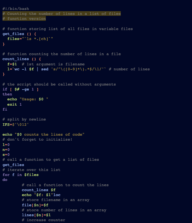Screenshot of the greative theme in a bash script