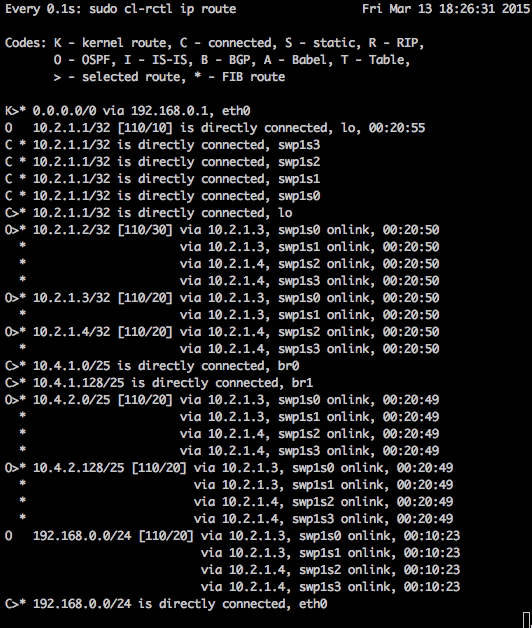 watch command for cl-rctl ip route