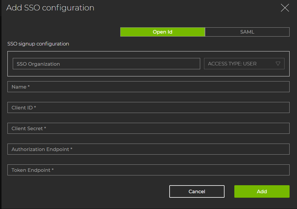 sso configuration card with open id configuration