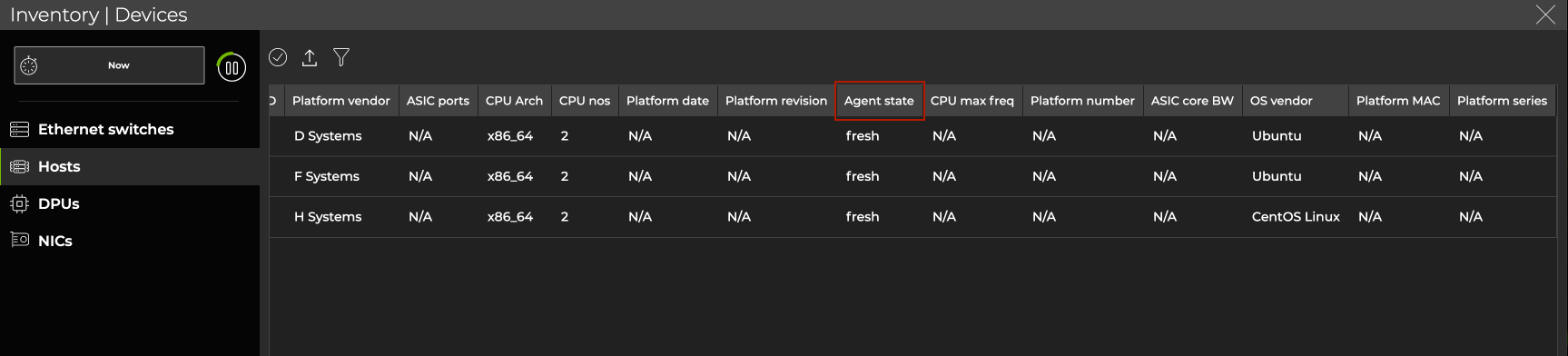 list of hosts displaying a fresh netq agent