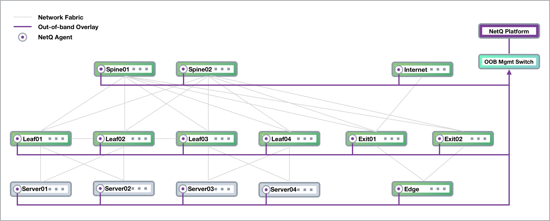 diagram displaying connections between physical network hardwar and physical management hardware with a virtual network overlay