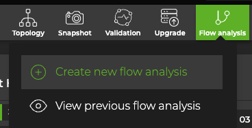 flow analysis menu with options to create a new flow analysis or view a previous analysis
