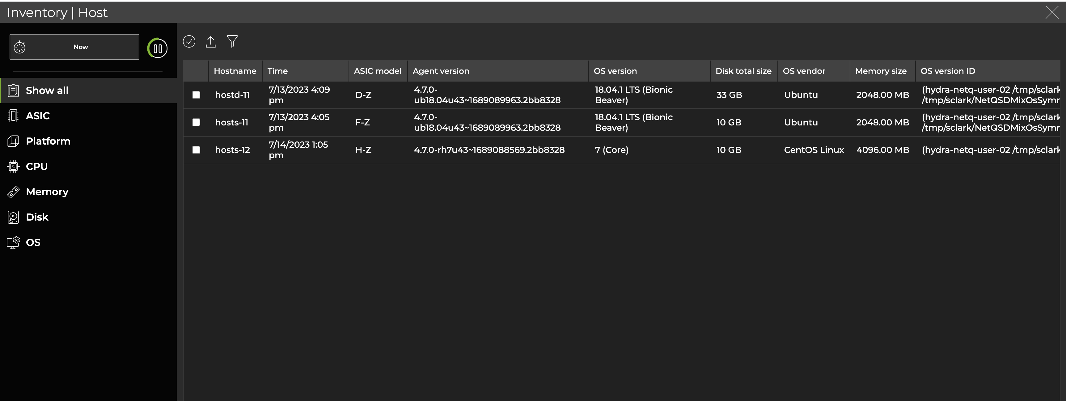 fully expanded host inventory card displaying table with hosts information