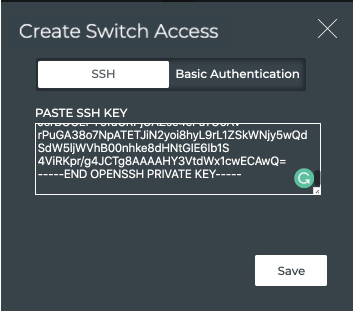 card displaying private key pasted into field