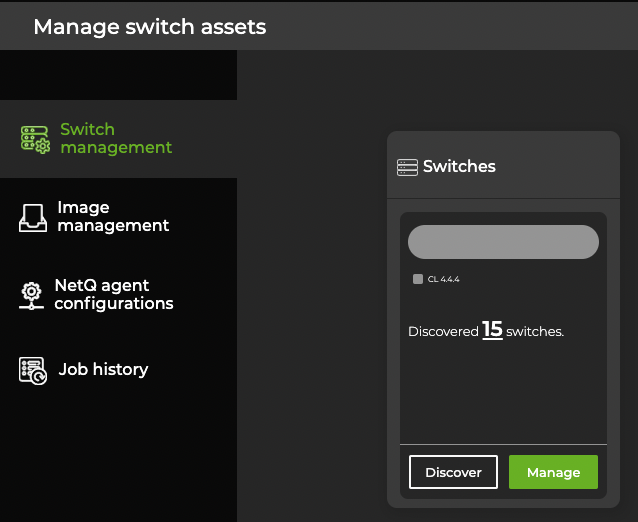 switches card displaying 14 discovered switches with Cumulus Linux version 4.4.4