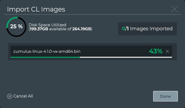 dialog displaying CL image import progress
