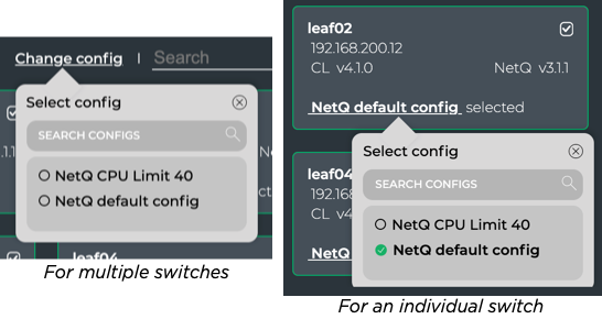 dialog displaying two profiles that can be applied to both multiple and individual switches