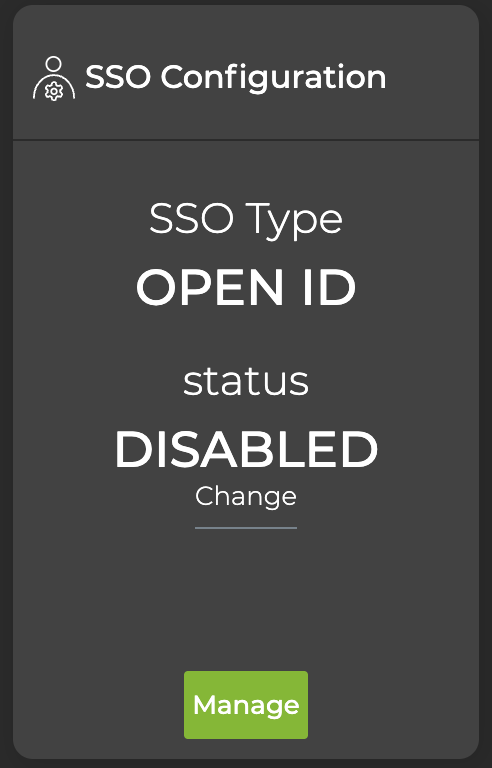 sso config card displaying an Open ID configuration with a disabled status