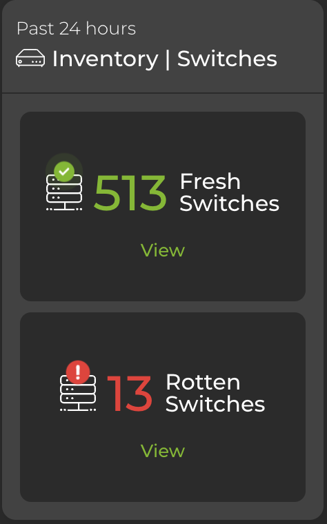 medium switch card displaying 513 fresh switches and 13 rotten switches