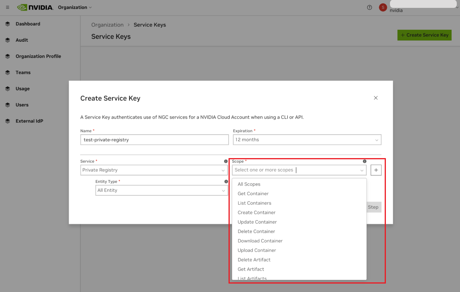 Service key scope options