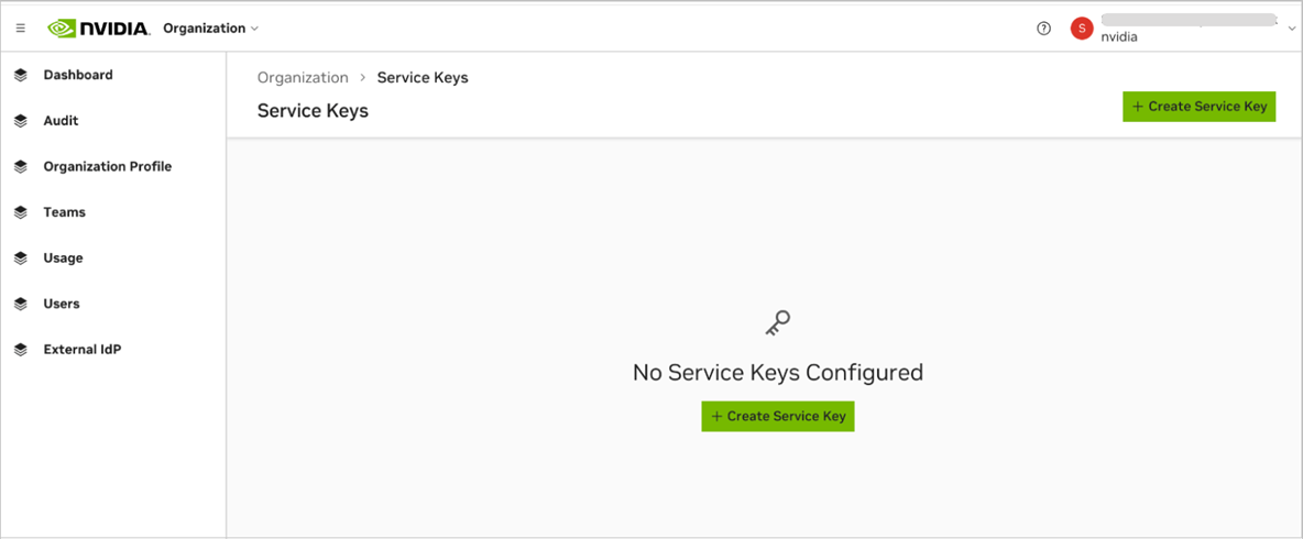 Create service key page