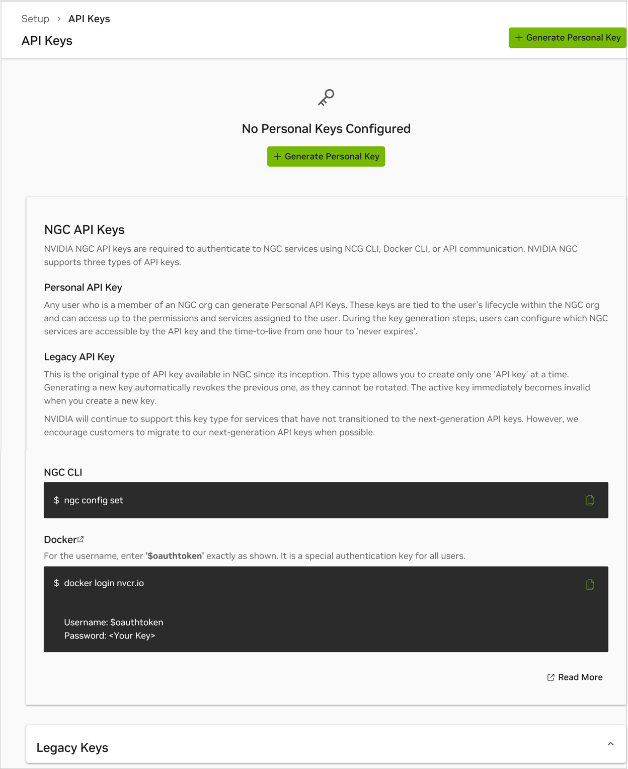 API key generate page