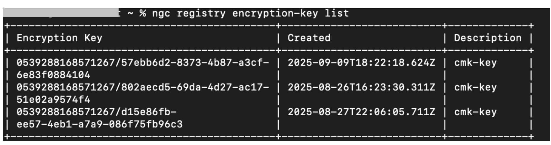 Command to list encryption keys