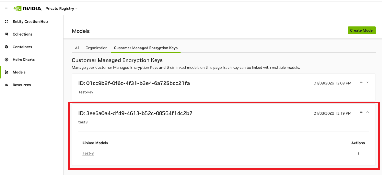 Key list linked models