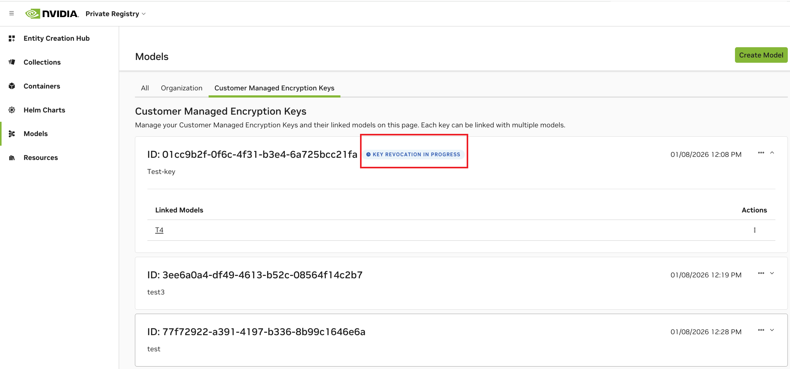 Revoke key from key list in progress
