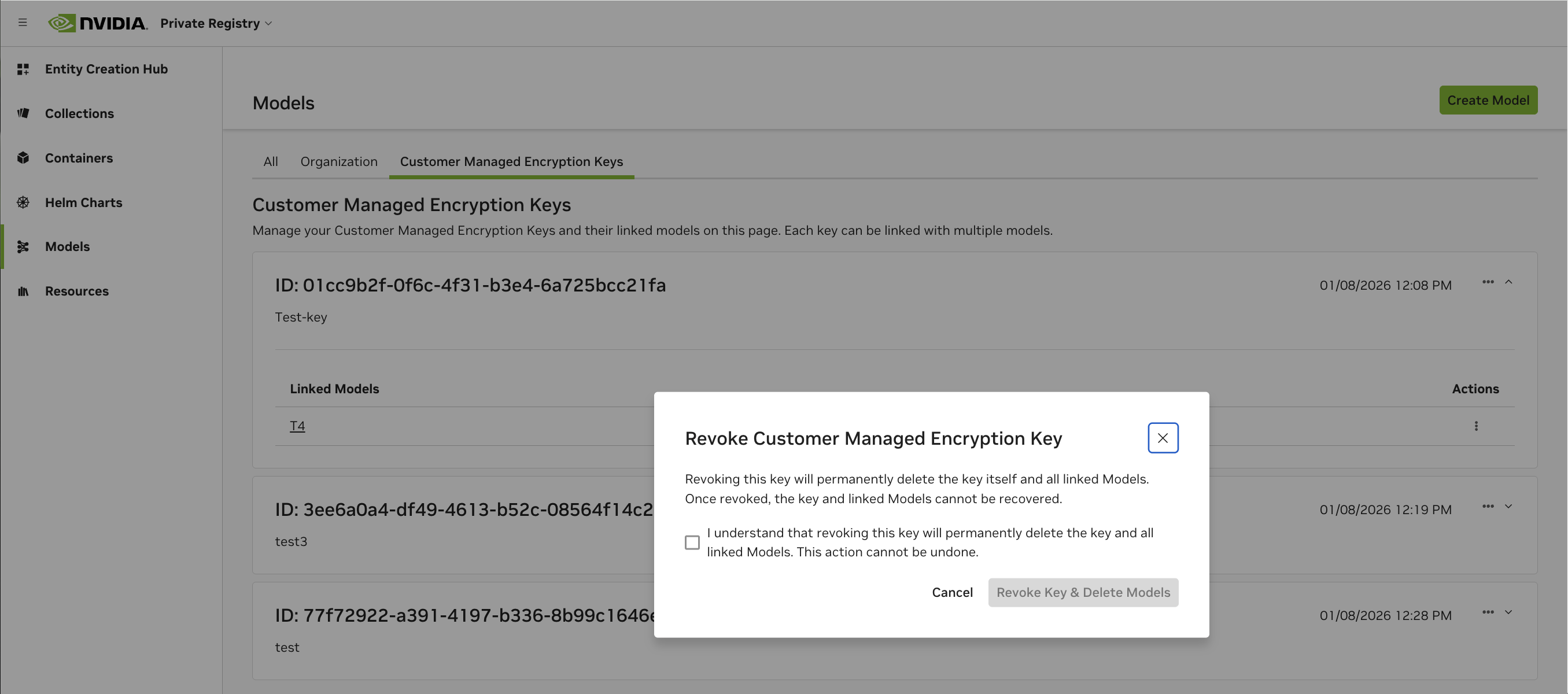 Revoke key from key list