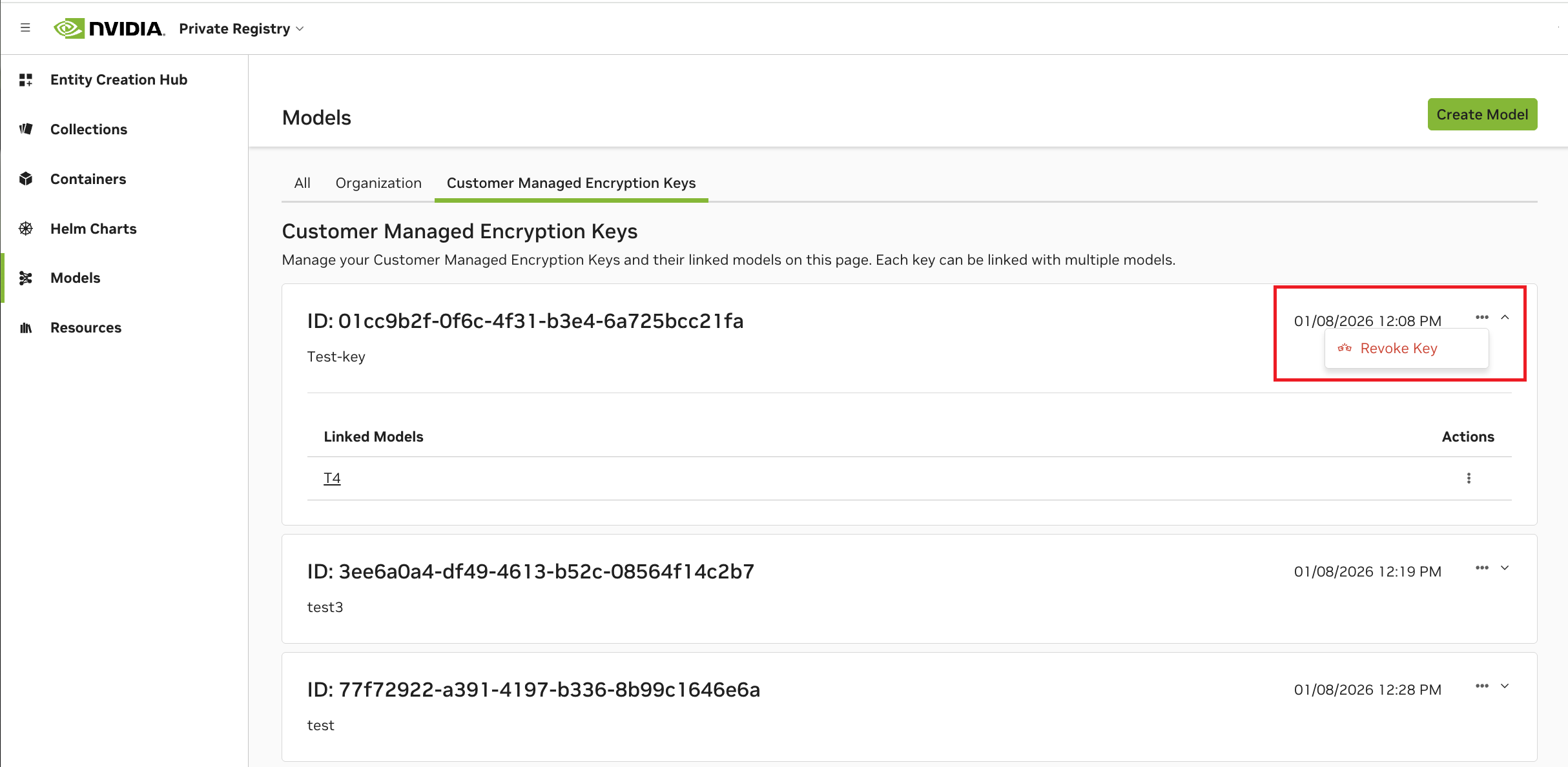 Revoke key from key list