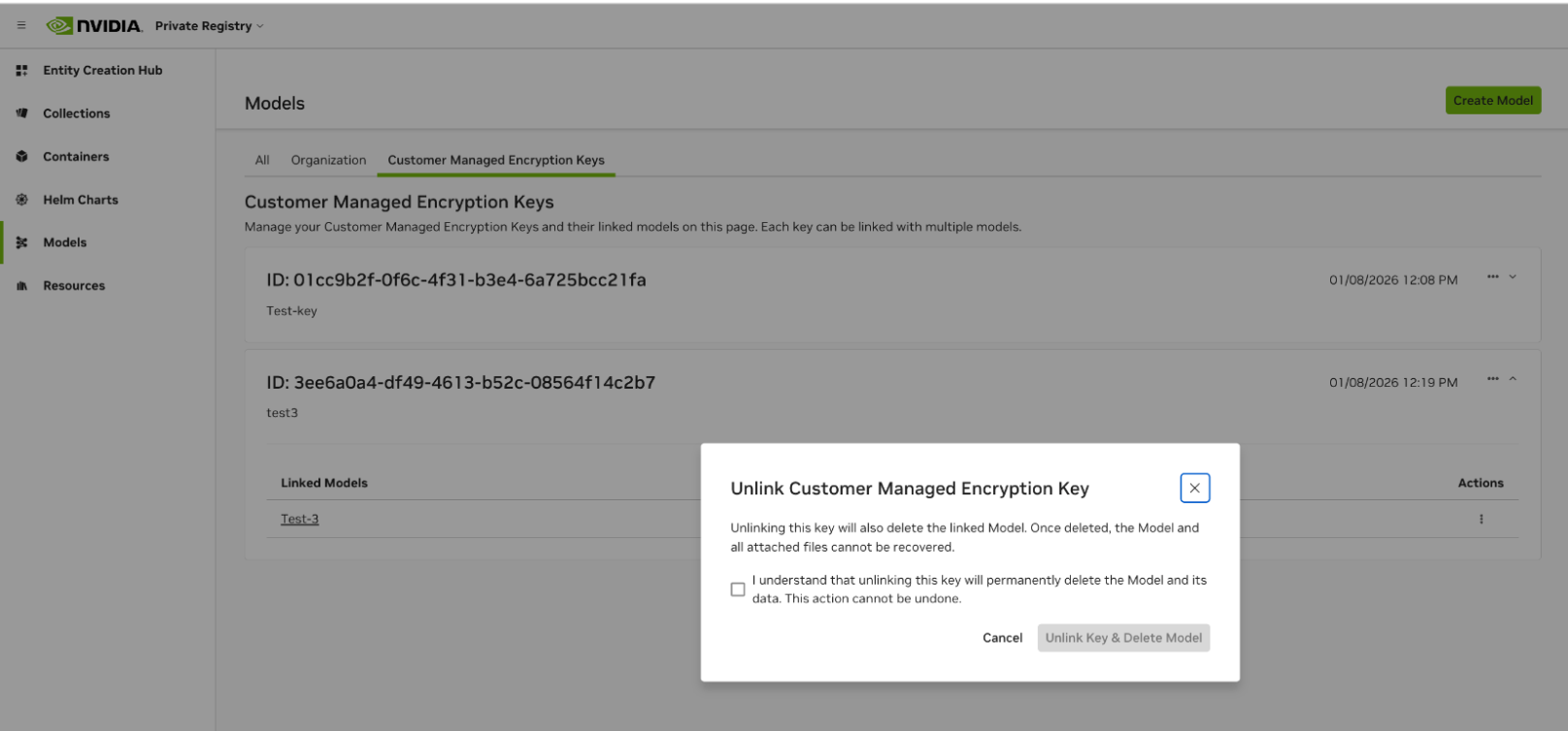 Unlink key from key list confirm