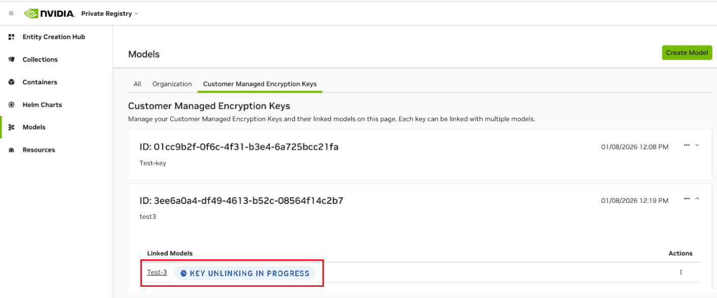 Unlink model from key list in progress