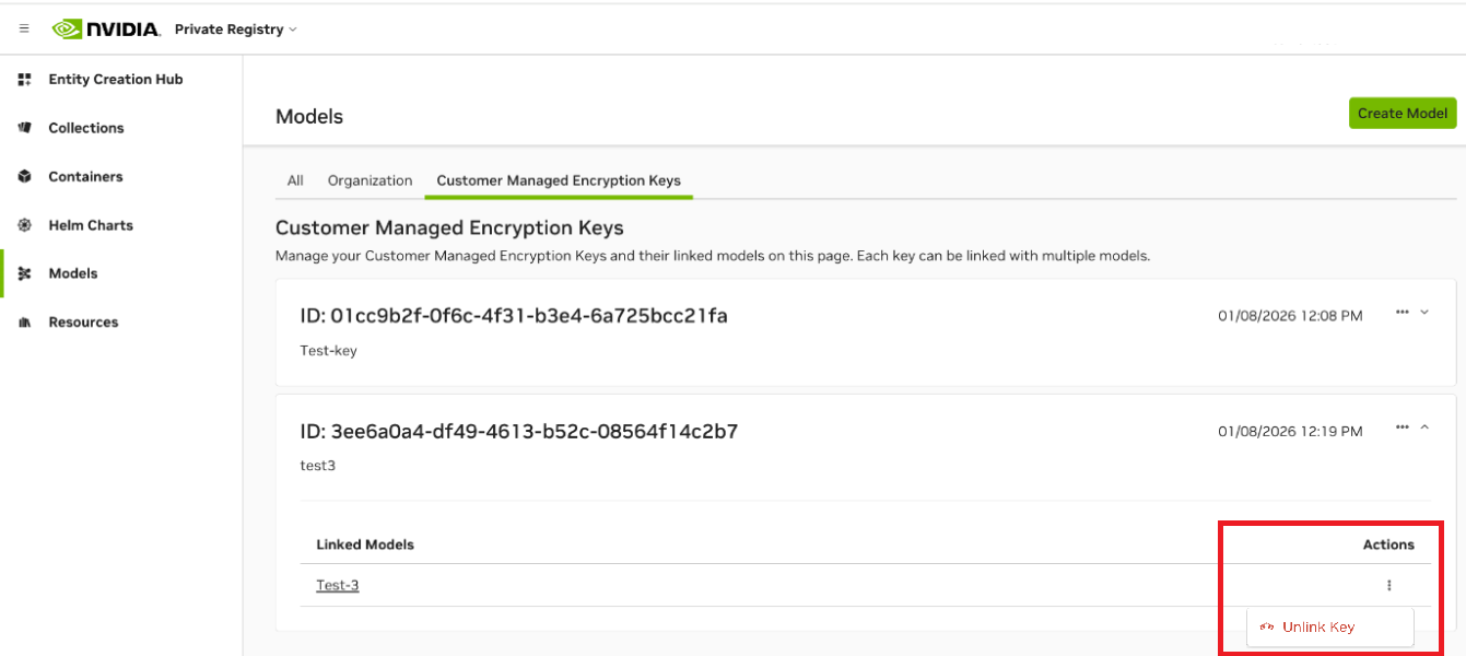 Unlink key from key list