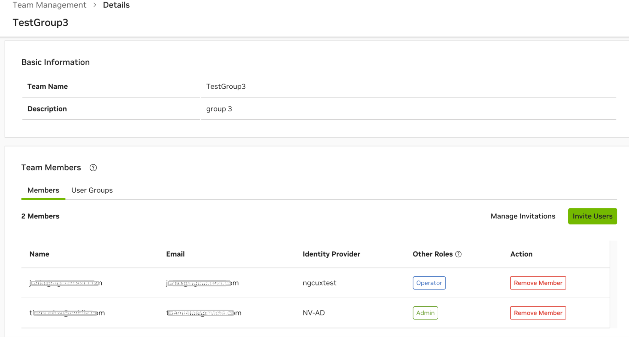 External User Group External User Team Management Details