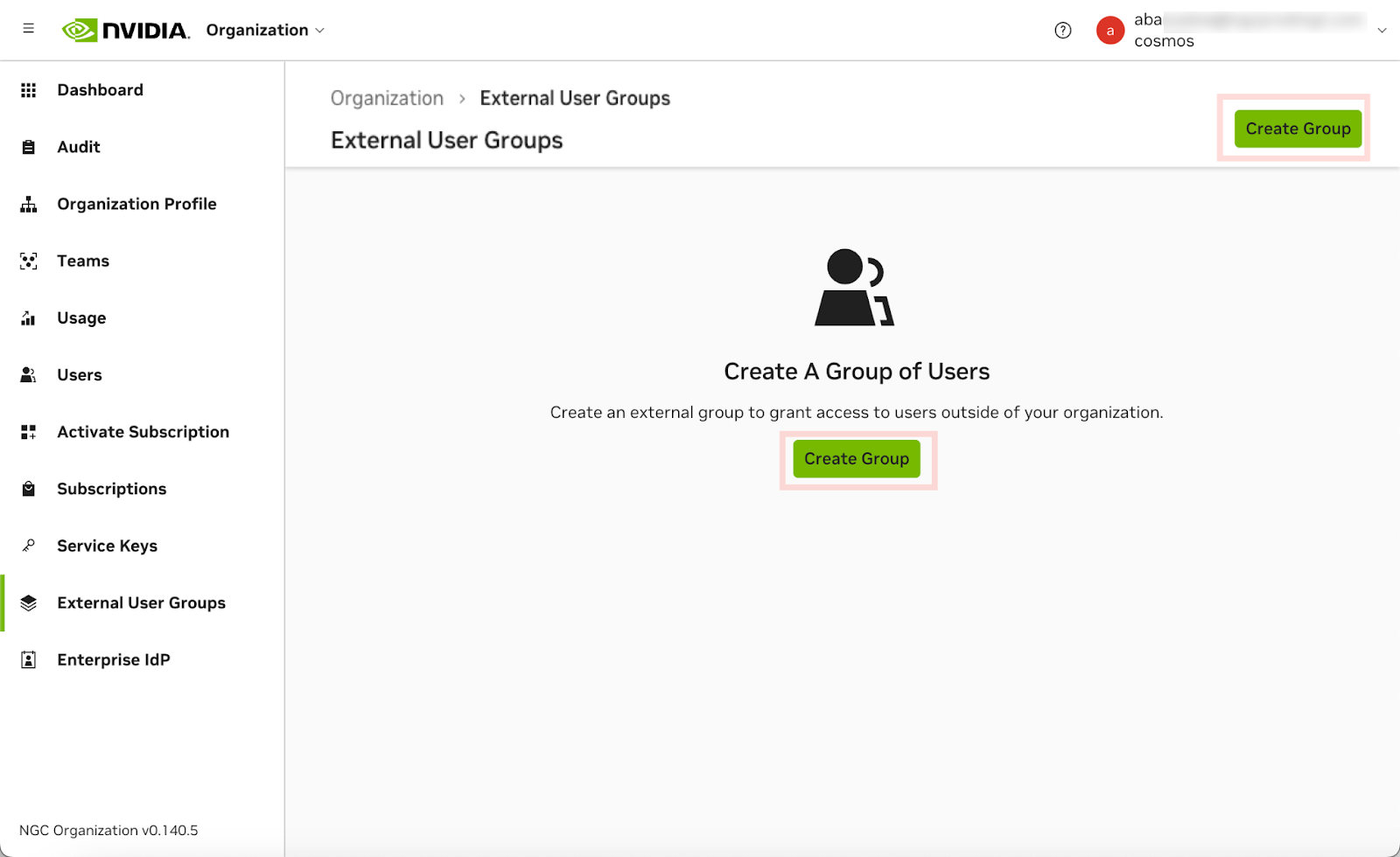External User Group Organization Create Group