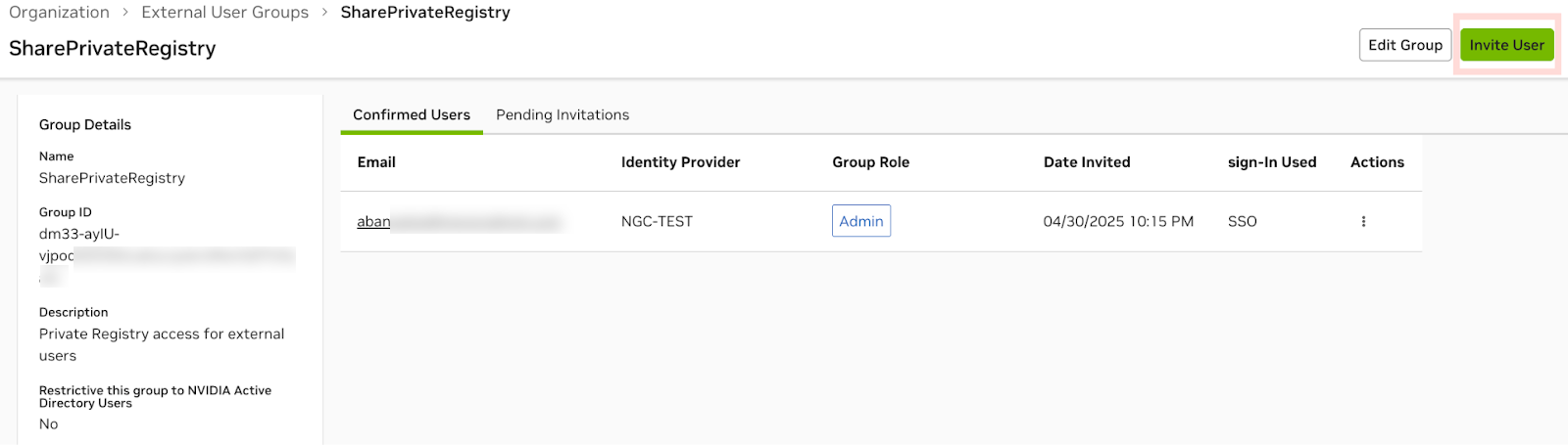External User Group Shared Private Registry Confirmed Users