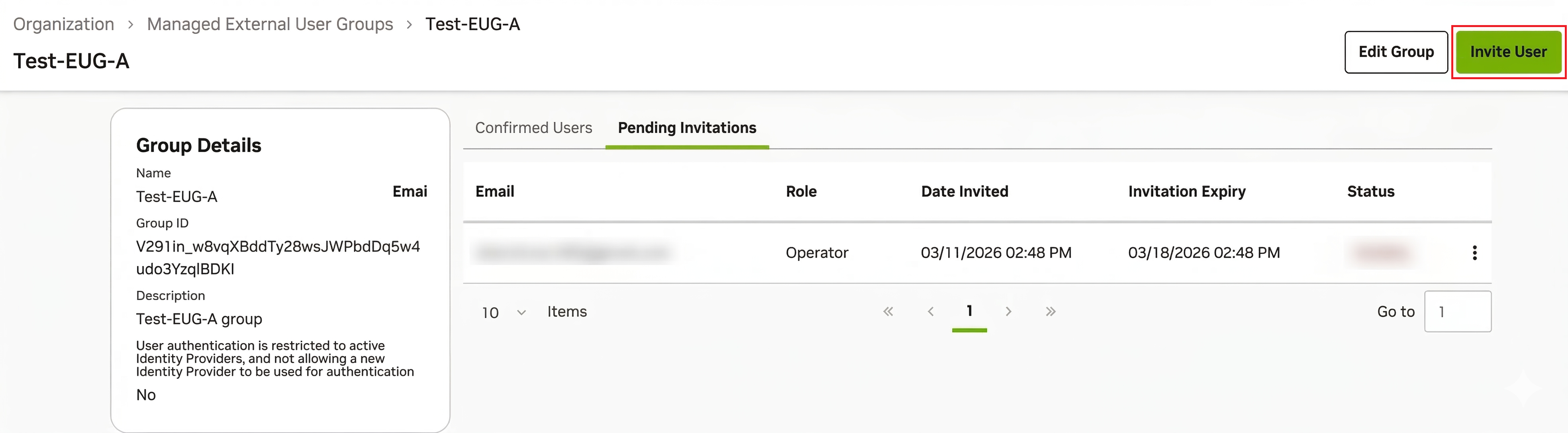 External User Group Pending Invitations