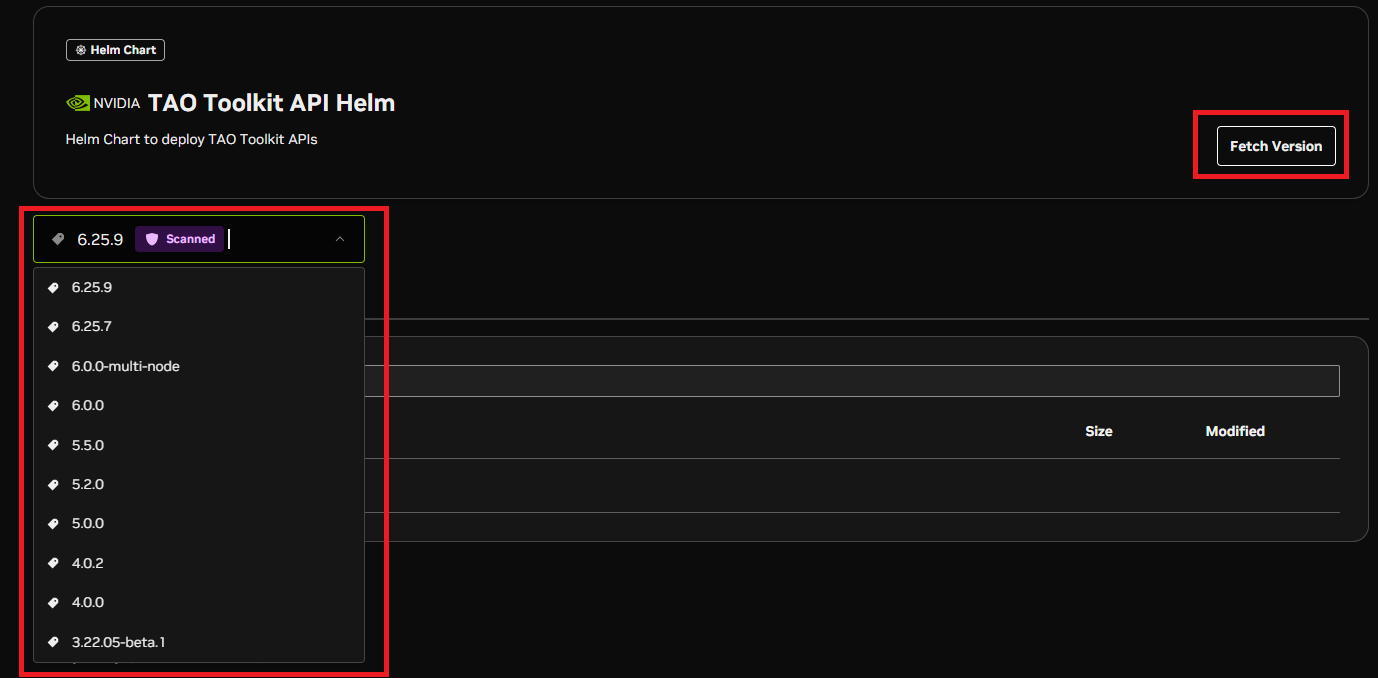 Helm chart version selector